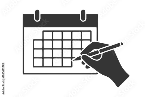 カレンダーに記入する手のシルエットアイコン