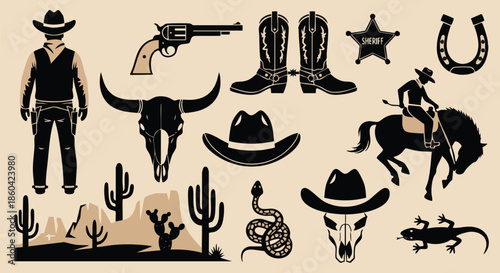 Western Cowboy and Desert Elements Collection Set.