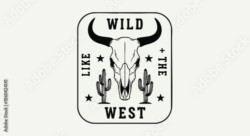 Wild West Cowboy Skull and Cacti Vintage Emblem Design for T-shirts and Merchandise.