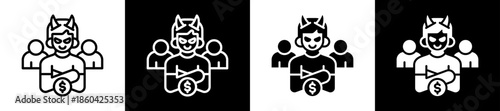 Corrupt Leader Icon Set In Black And White Filled Style Collection