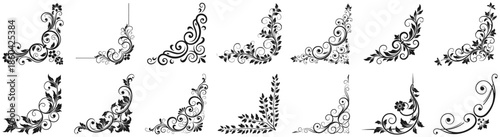 Elegant Corner Ornaments: A set of exquisite corner ornaments, showcasing delicate floral designs with graceful swirls and leaves, ideal for adding a touch of sophistication and charm to any project.