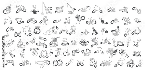 Retro Cartoon Comic Hands Set, Vintage Mascot Character Actions and Gestures.