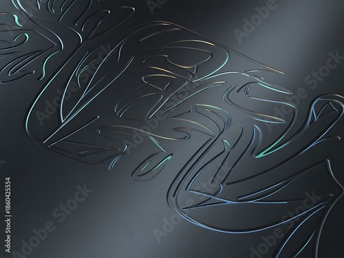 Abstract dark metallic background featuring subtle iridescent engraved lines creating a sophisticated and modern decorative pattern