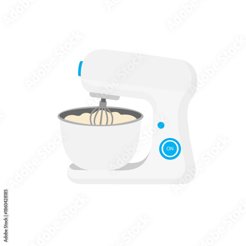 Color vector illustration of a professional dough kneading machine. White background.