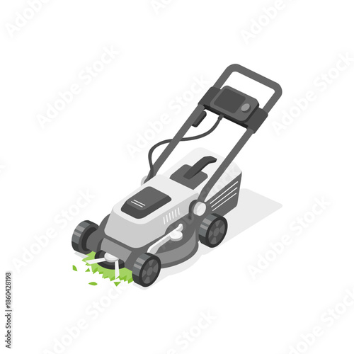 Realistic lawn mower vector illustration on a white background.