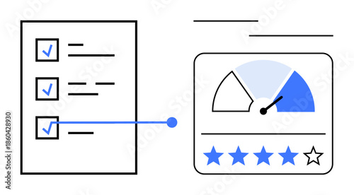 Customer feedback concept. Customer feedback illustrated with checklist, rating meter, and star reviews. Customer feedback essential for business performance and consumer insights. Ideal for user