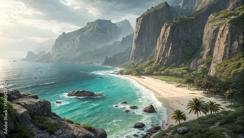 Pristine coastline with turquoise waters