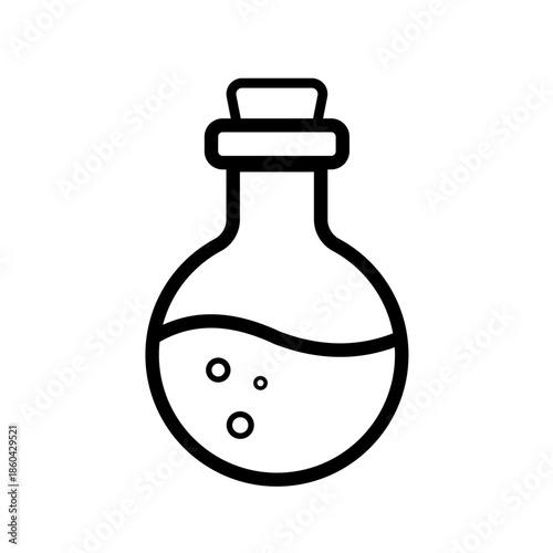 Magic potion in a glass bottle with bubbles, vector icon