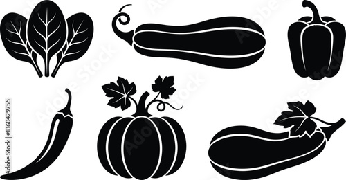 Vegetables Silhouette Vector Set on White Background