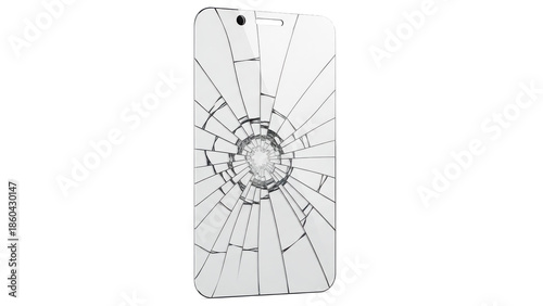 A modern smartphone with a shattered screen protector displaying radial cracks on a dark background