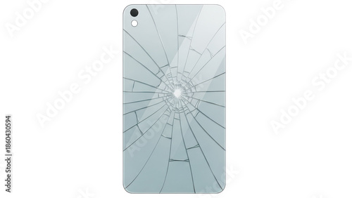 Shattered glass on the back of a modern smartphone, illustrating accidental damage