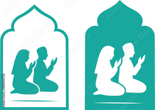 Muslim Prayer Silhouette Icon Collection. Islamic Salah, Dua, Worship and Ramadan Symbols. Clean Vector Glyph Design.