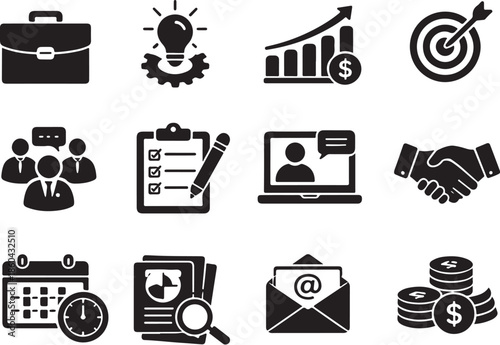 Business And Office Management Silhouette Icons eps