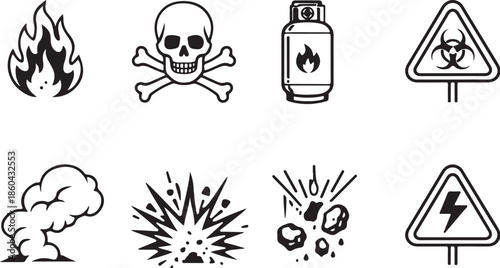 Fire Emergency Control and Response Devices Line Art Icons Set eps