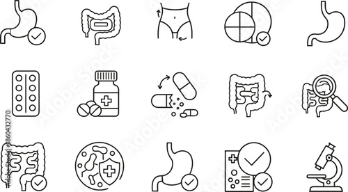 Complete set of kitchen and cooking line icons featuring hot food bowls measuring cups timers ladles milk cartons and microwave ovens for culinary projects