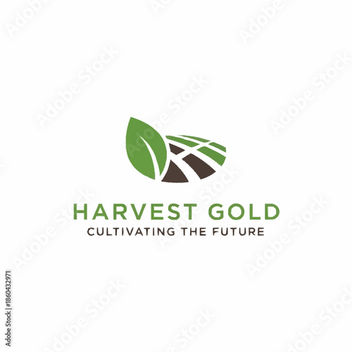 Harvest Gold Logo with Leaf and Field Design for Agriculture.