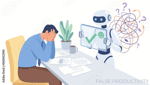 A successful businessman works at an office desk on a laptop computer and monitor in this professional vector illustration concept of modern internet technology and online communication