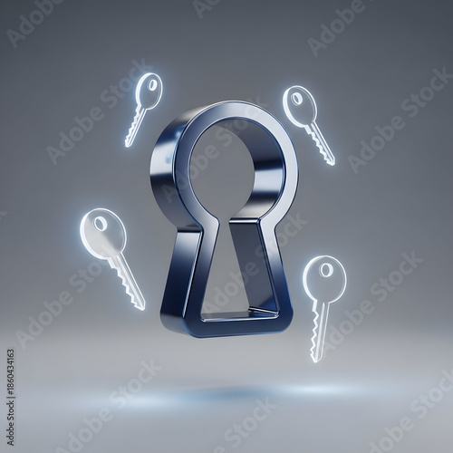Silver Keyhole with Surrounding Keys Concept.