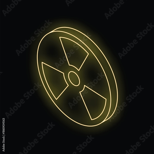 Yellow neon radioactive sign glowing on black background