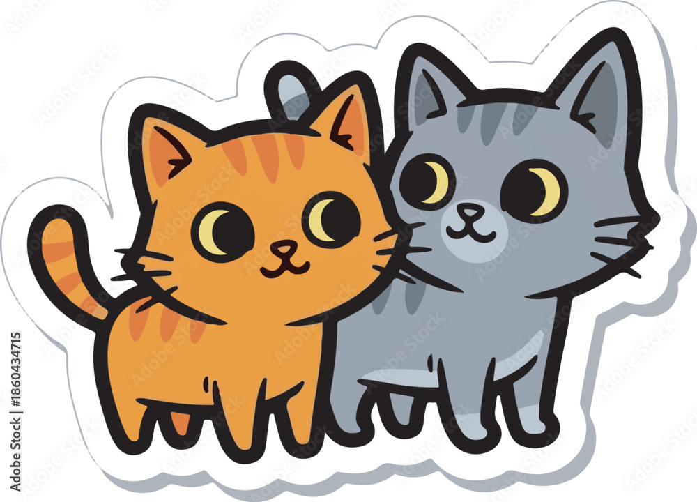 Obraz premium Two cartoon cats are standing next to each other on a white background with gray shadows