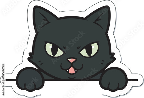 A cartoon black cat peeks over a surface with a mischievous expression on its face.