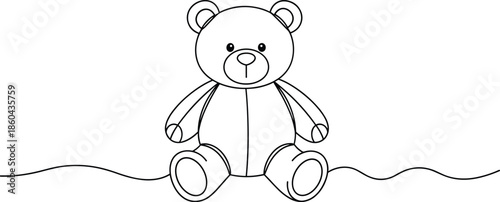 Minimalist Teddy Bear Line Art Vector with Continuous Line Drawing Style on White Background