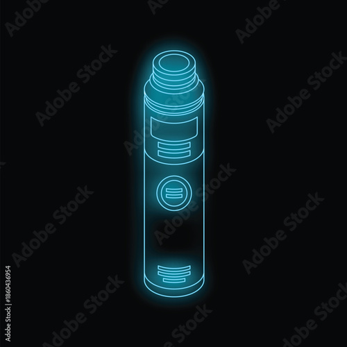 Neon blue vape pen glowing on a black background