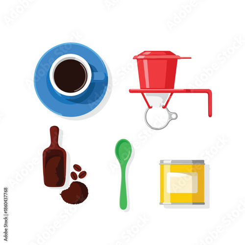 coffee brewing equipment with sugar and creamer.