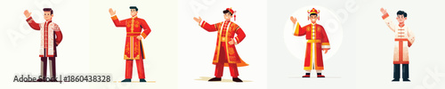 vector man standing waving hand celebrating Chinese New Year