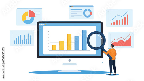Business People Monitoring Finance and Investment Reports Vector – Analytics on Computer Screen.eps