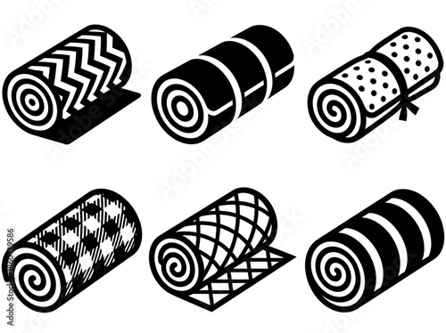 Collection of patterned rolled rugs isolated on white background, Vector, illustration