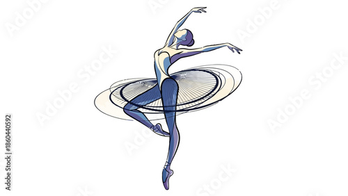 Elegant Female Ballet Dancer Performing Graceful Dance Moves, Isolated White Background