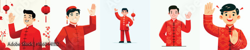 vector man gesture waving hand celebrating Chinese New Year