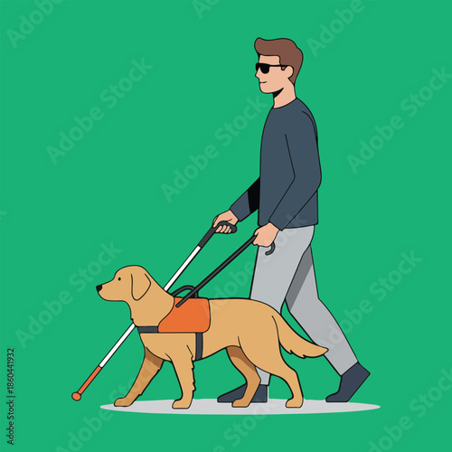 A man walking with a guide dog showcasing assistive technology and independence