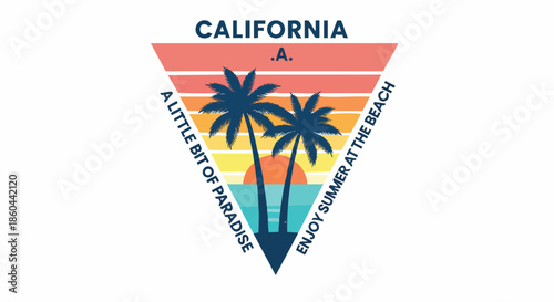 California Palm Tree Sunset Beach Vibes Graphic T-Shirt Design.