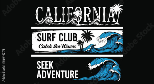 California Surf Club - Catch the Waves and Seek Adventure with Ocean Waves and Palm Trees.