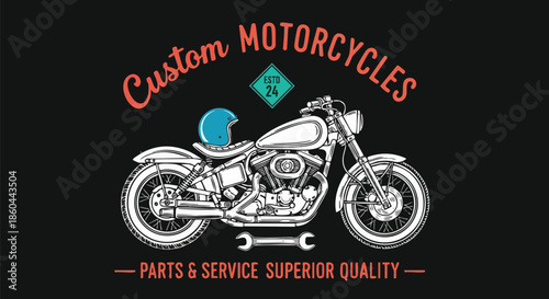Custom Motorcycle Artwork with Helmet and Tools - Perfect for Garage or Shop Decor.