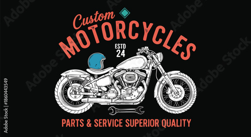 Custom Motorcycle Parts and Service - Vintage Style Logo Design.