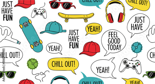 Doodle Pattern: Vibrant Youth Culture Icons for Lifestyle and Fun Branding.