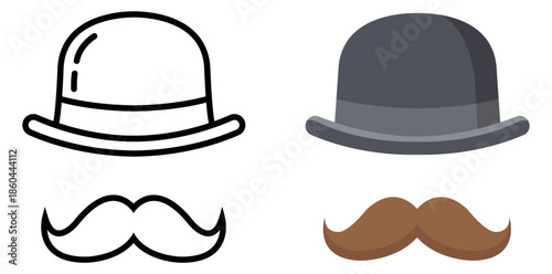 Hat and Mustache Duo: A set of hats and mustaches that evoke vintage charm and style, featuring clean lines and a playful aesthetic.