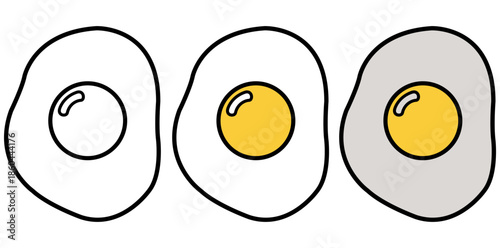 Egg-cellent Illustrations: A culinary illustration showcases a trio of fresh, sunny-side-up eggs, presented in a simple and appetizing manner.