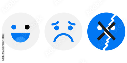 Emoji Emotions: A trio of circular emojis expressing distinct states of mind: Joy, sadness, and anger in a vibrant and minimalistic fashion.