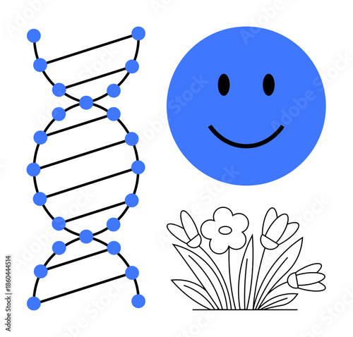 DNA structure. DNA connected to science and genetics research, emphasizing cellular biology and molecular studies. DNA relates to health, exploration, innovation. For science, education, design