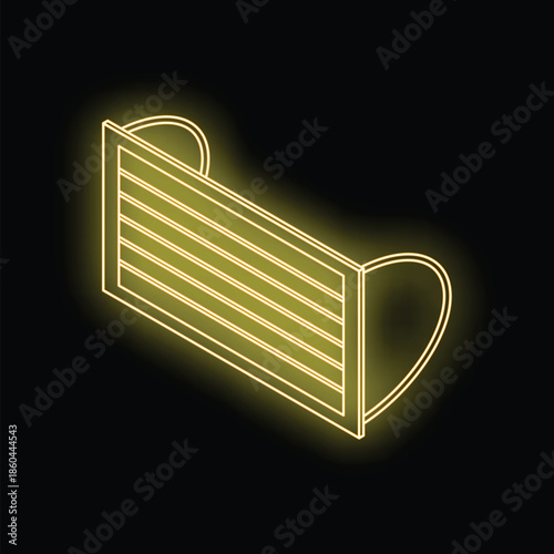 Neon yellow glowing surgical mask on black background representing pandemic protection