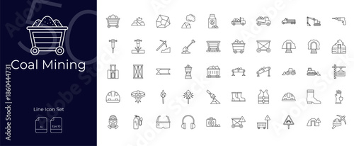 Coal Mining Line Editable Icons set