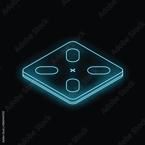 Neon bathroom scale glowing on a dark background, symbolizing health, fitness, and weight control
