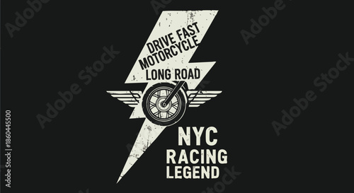 Motorcycle Racing Legend Design with Lightning Bolt and Wings, Perfect for T-shirts and Apparel.