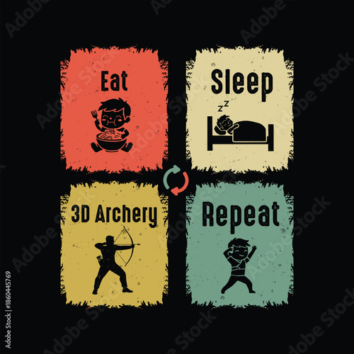 Eat Sleep 3D Archery Repeat Vintage T Shirt Design | Archer Hobby Vector