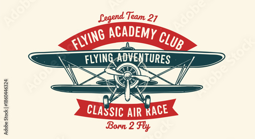 Retro Biplane Emblem for Flying Academy Club, Aviation Adventures, and Classic Air Races.