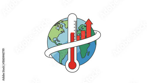 Rising global temperatures illustrated with thermometer and earth